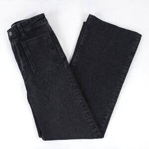FRAME Wide-Leg Cotton Denim Patch Pocket Jeans In Black Women's Size 27 Preowned